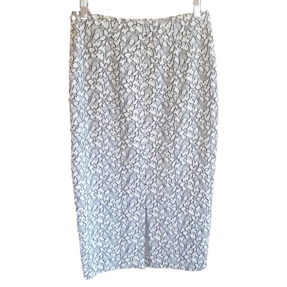 NEW Catherine Malandrino Midi Pencil Skirt White Black Heathered Lace Small - Picture 5 of 7